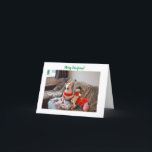 Cartão de Natal Bull Terrier com Snowman<br><div class="desc">Feliz Woofmas dos Papais noeis favoritos aterrorizador! Incluído no belo cartão dobrável está uma foto de Rocky vestida em um saltador de Natal com uma boneca de boneco de neve e alguns presentes ao seu lado!</div>