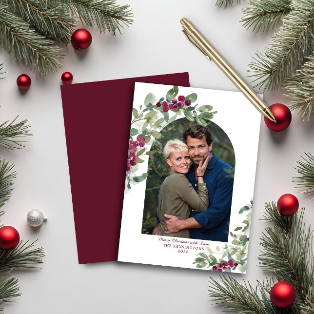 Cartão de Natal Burgundy Greenery Arch (BUDGET PAPER Burgundy Greenery Arch Christmas Card)