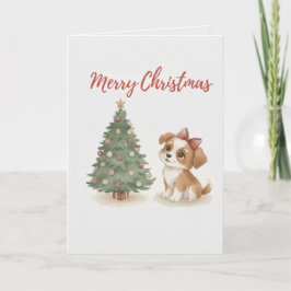 Cartão de Natal Cachorrinho Feliz com Árvore