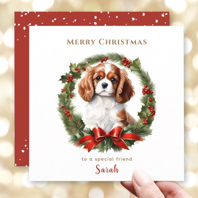 Cartão de Natal Cavaliador de Natal Bonito (Cute Christmas Cavalier Dog Lover Christmas Card)