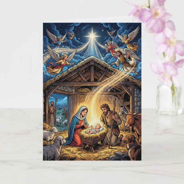 Cartão de Natal Cena de Natividade Tradicional (Orquídea)