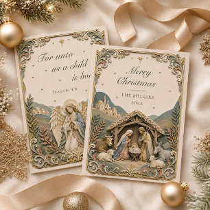 Cartão de Natal Cena de Natividade Versículo Bíbli