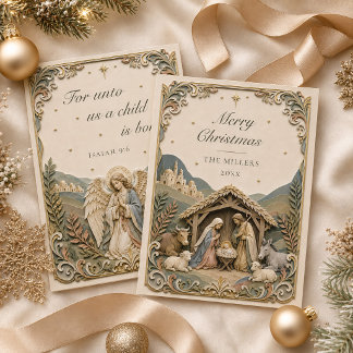 Cartão de Natal Cena de Natividade Versículo Bíbli