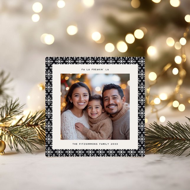 Cartão de Natal Chic Black & White Snowflake (Neutral Snowflake Modern Square Christmas Card)