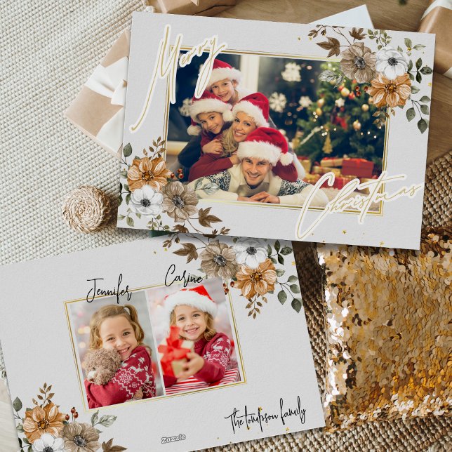 Cartão de Natal Chic Rustic Christmas Family 3 Fot (Criador carregado)
