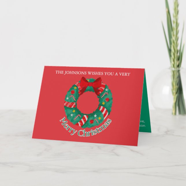 Cartão de Natal clássico em vermelho e verde (Frente)
