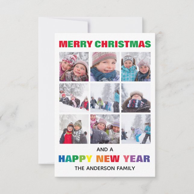 Cartão de Natal Colagem Natal Feliz Arco-íris 3x5 (Frente)