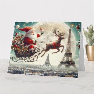 Cartão de Natal colorido num cenário parisiense