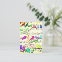 Cartão de Natal Colorido Pássaros Musicais Canção