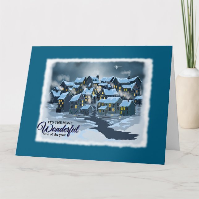 Cartão de Natal com aldeia pronta para as estações (Frente)