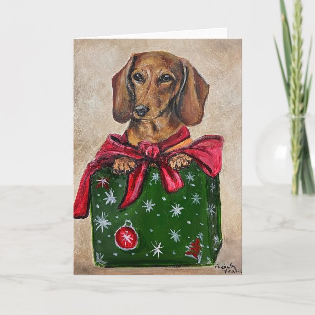 Cartão de Natal com Arte de Cachorro Dachshund em  (Frente)