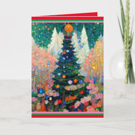 Cartão de Natal com Árvore Estilo Klimt Aquarela