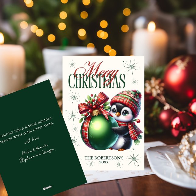 Cartão de Natal com cachecol xadrez vermelho e ver (Criador carregado)