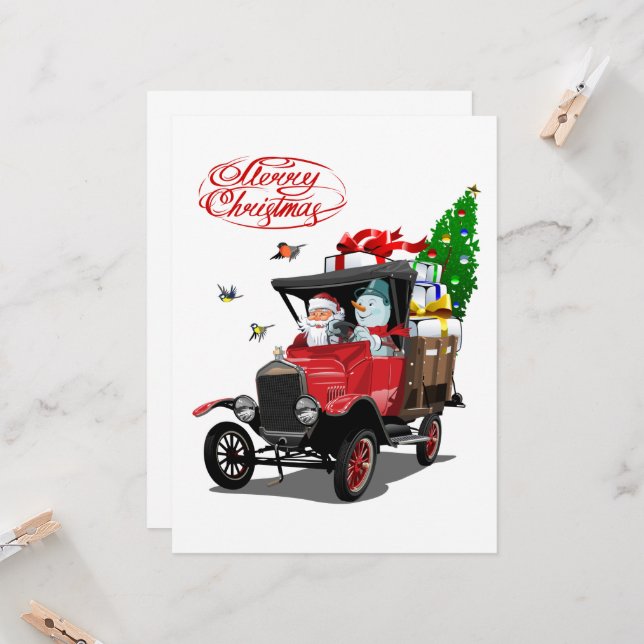 Cartão de Natal com caminhão do Papai Noel de dese (Frente/Verso In Situ)