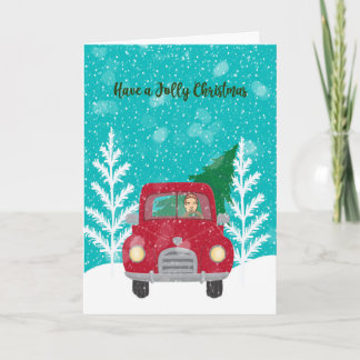 Cartão de Natal com Caminhão Vermelho e Árvore de