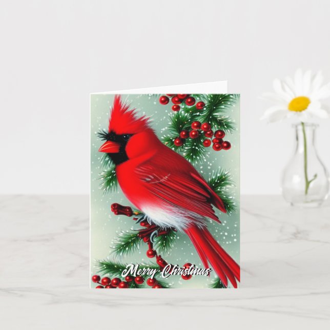 cartão de Natal com cardeal vermelho (Planta pequena)