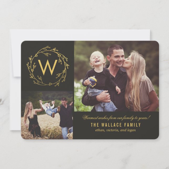 Cartão de Natal com Coroa de Monograma (Frente)