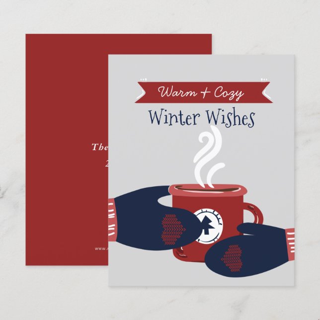 Cartão de Natal com Desejos Quentes de Café com Or (Frente/Verso)