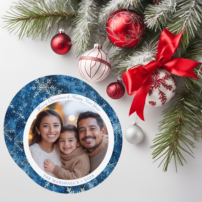 Cartão de Natal com Flocos de Neve Azul Moderno (Modern Blue Vintage Snowflakes Christmas Card)