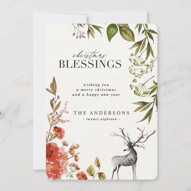 Cartão de Natal com folhagem de aquarela. (Frente)