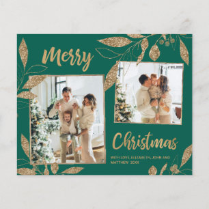Cartão de Natal com Folhas de Ouro e Verde Orçamen