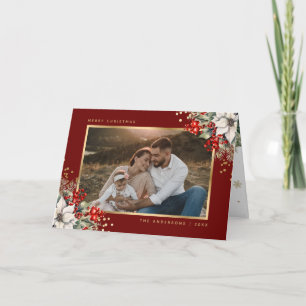 Cartão de Natal com Foto Botânica em Dourado e Ver