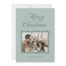 Cartão de Natal com Foto com Bordas de Pinheiro em