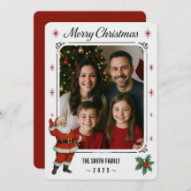 Cartão de Natal com Foto da Família e Papai Noel