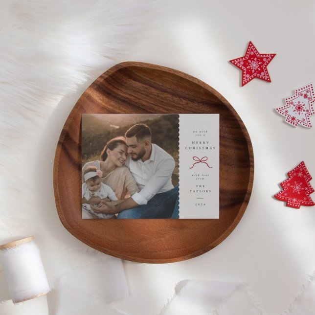 Cartão de Natal com Foto de Borda Entalhada e Laço (Criador carregado)