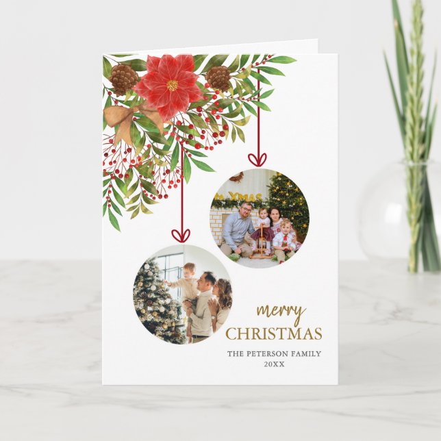 Cartão de Natal com Foto de Enfeites de Natal Eleg (Frente)