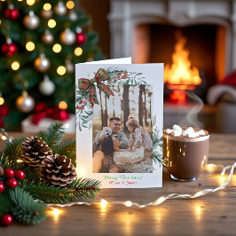 Cartão de Natal com Foto de Xadrez Vermelho e Verd