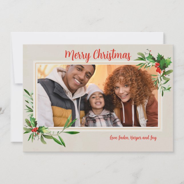 Cartão de Natal com Foto em Moldura de Azevinho (Frente)