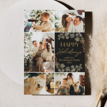 Cartão de Natal com Foto em Ouro Elegante