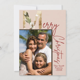 Cartão de Natal com Foto em Ouro Minimalista Moder