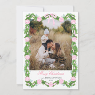 Cartão de Natal com Foto Grandmillennial Rosa