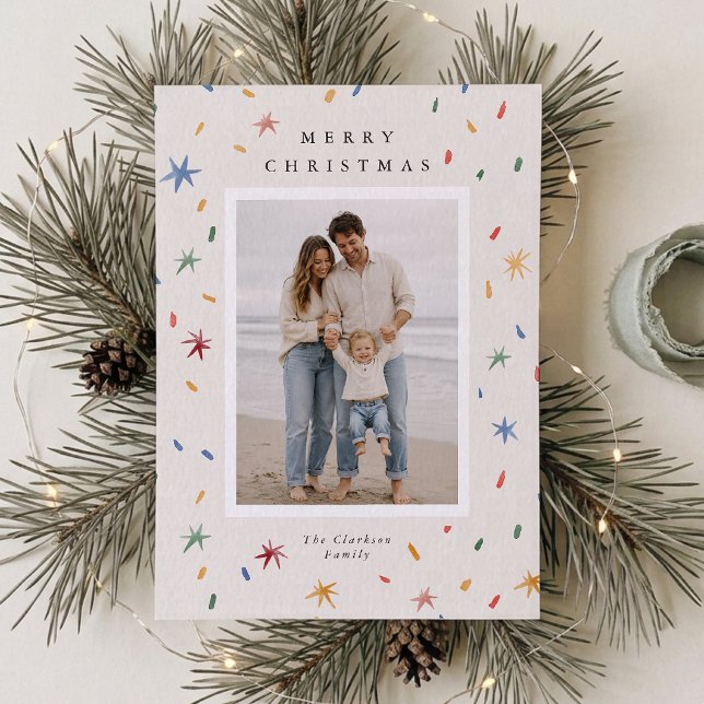 Cartão de Natal com Foto Moderno com Confetes (Criador carregado)