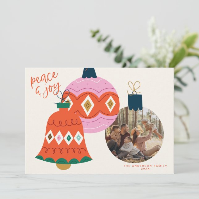 Cartão de Natal com Fotos de Bolas de Natal  (Em pé/Frente)