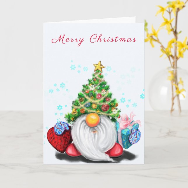 Cartão de Natal com Gnome Fofo (Flor Amarela)