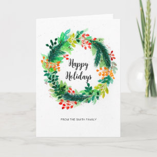 Cartão de Natal com Guirlanda em Aquarela
