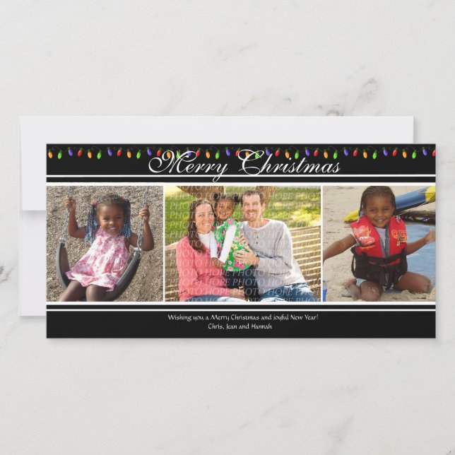 Cartão de Natal com Luz de Natal de 3 Fotos (Frente)