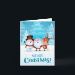 Cartão de Natal com papai noel, boneco de neve, e<br><div class="desc">Feliz Natal com papai noel boneco de neve e rena</div>