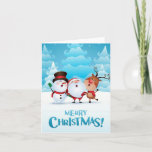 Cartão de Natal com papai noel, boneco de neve, e<br><div class="desc">Feliz Natal com papai noel boneco de neve e rena</div>