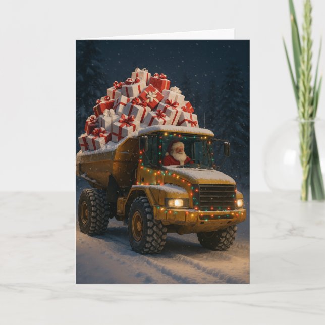 Cartão de Natal com Papai Noel e caminhão basculan (Frente)