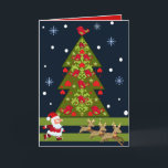 Cartão de Natal com papai noel e uma árvore<br><div class="desc">Este decorativo bonito e toda em torno do cartão de Natal projetado podem ser personalizados mudando as cores internas do fundo e/ou o texto/pias batismais</div>