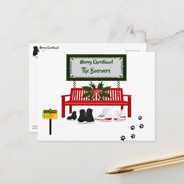 Cartão de Natal com Patinação no Gelo (Frente/Verso In Situ)