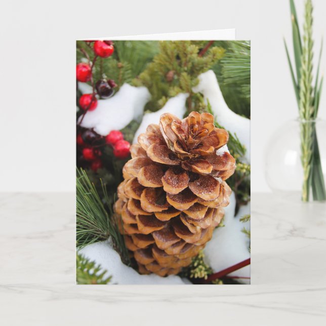 Cartão de Natal com Pinecone e neve (Frente)