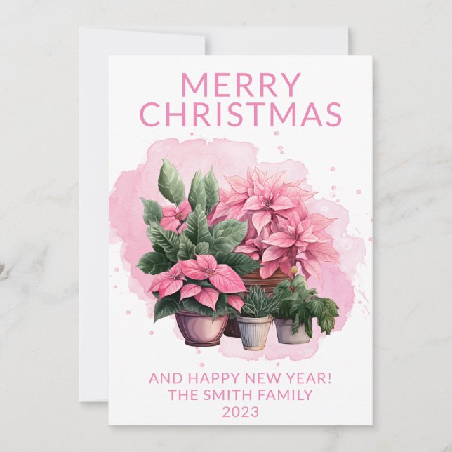 Cartão de Natal com Poinsettia Rosa (Frente)