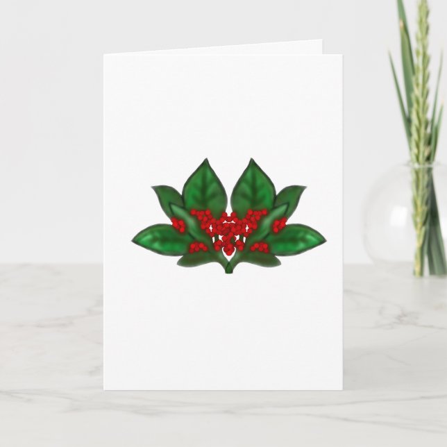 Cartão de Natal com Ramalhetes de Azevinho Pintado (Frente)