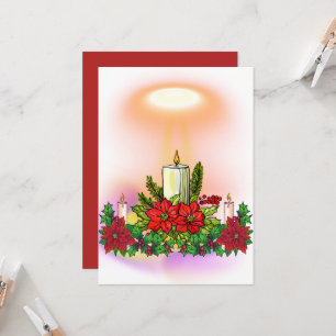 Cartão de Natal com Vela e Poinsettia