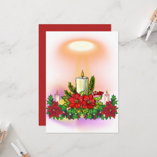 Cartão de Natal com Vela e Poinsettia